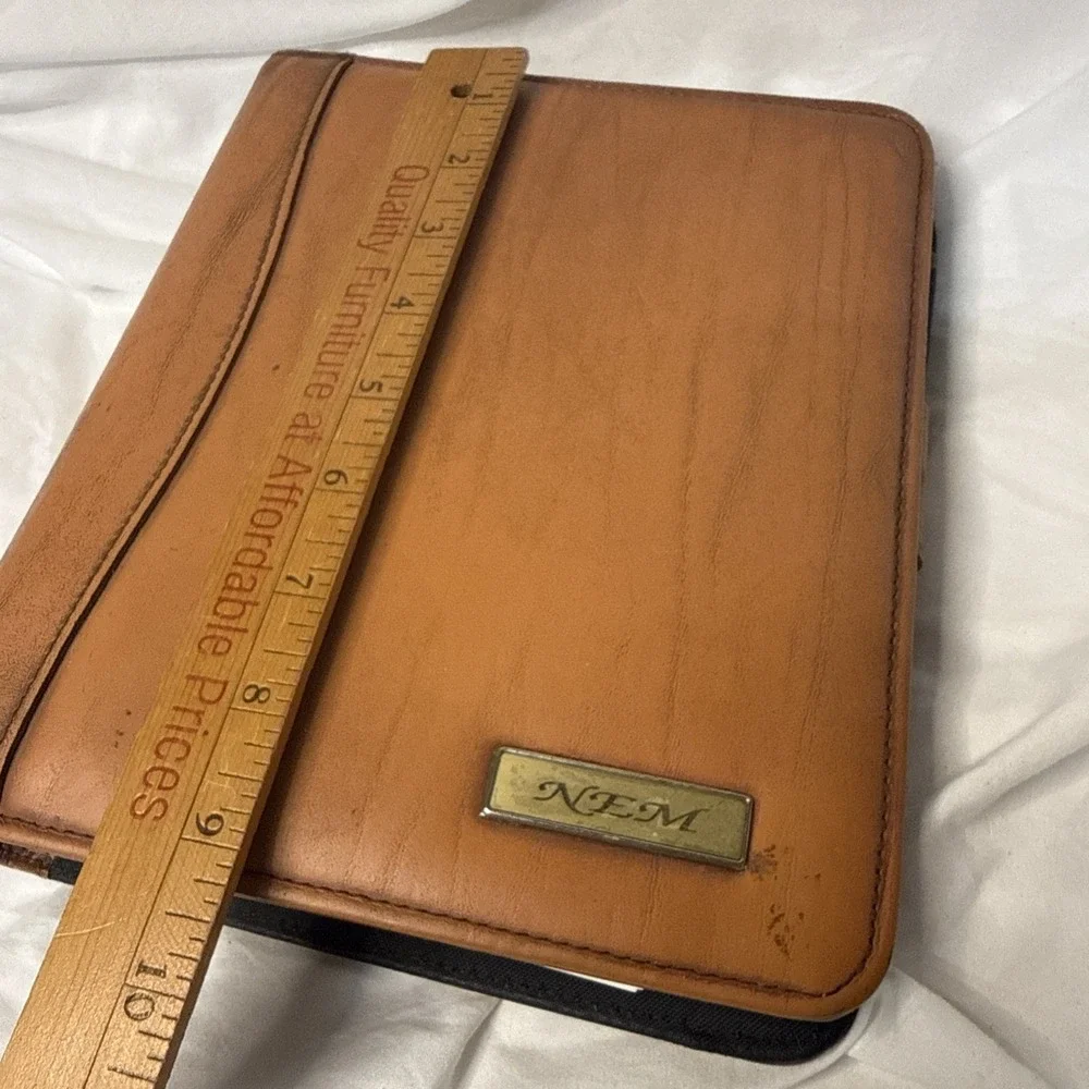 VTG 90's Day-Timer Camel Tan Leather Binder Planner Inserts Stickers Labels 9.5